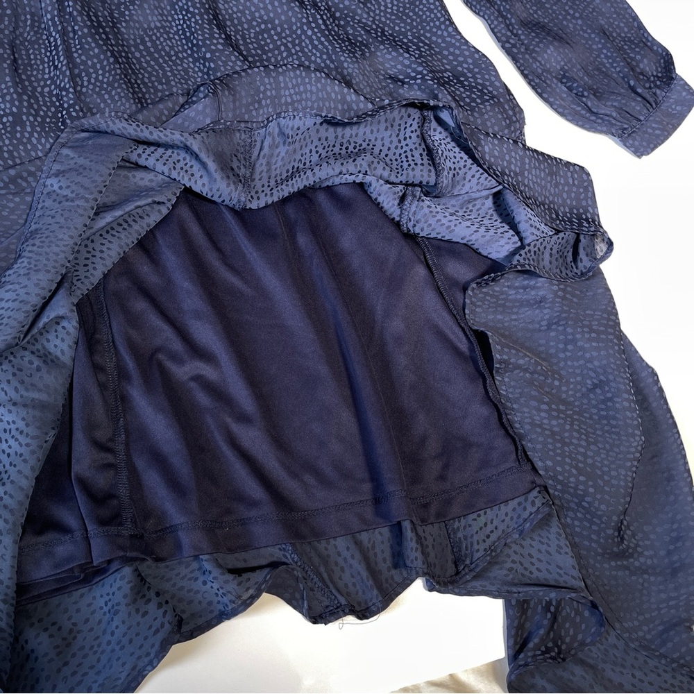 H&M Navy Blue Dotted Button Up Satin Long Sleeve Dress Size 8 - Picture 3 of 9